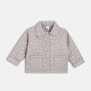 Girls Grey Round Neck Floral Printed Jacket