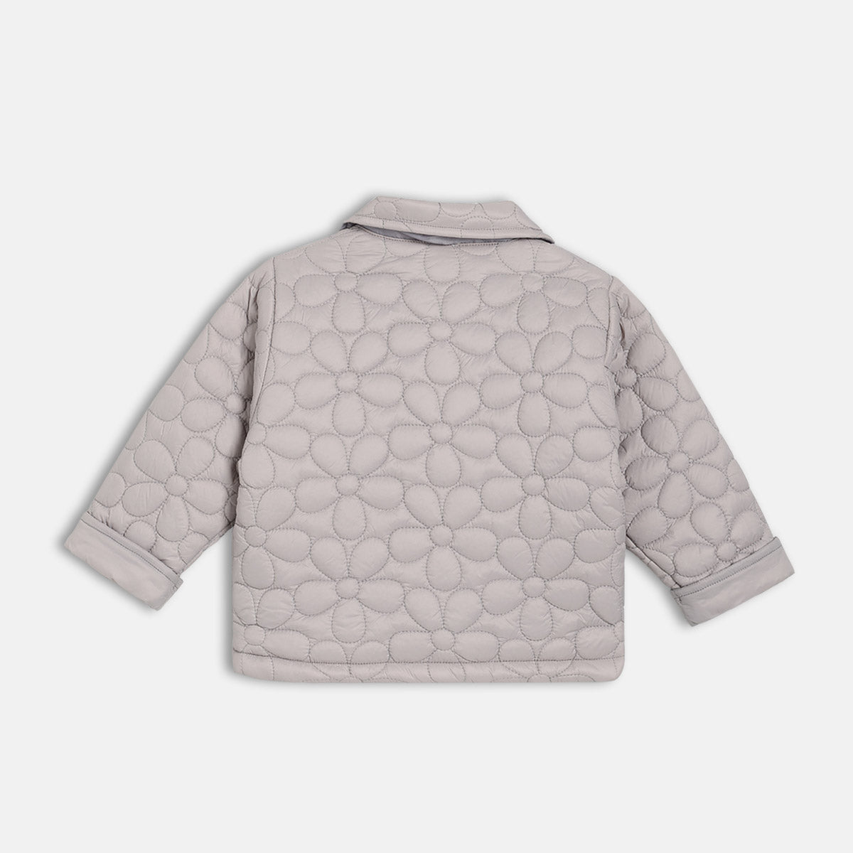 Girls Grey Round Neck Floral Printed Jacket