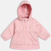 Girls Pink Hooded Full Sleeve Jacket