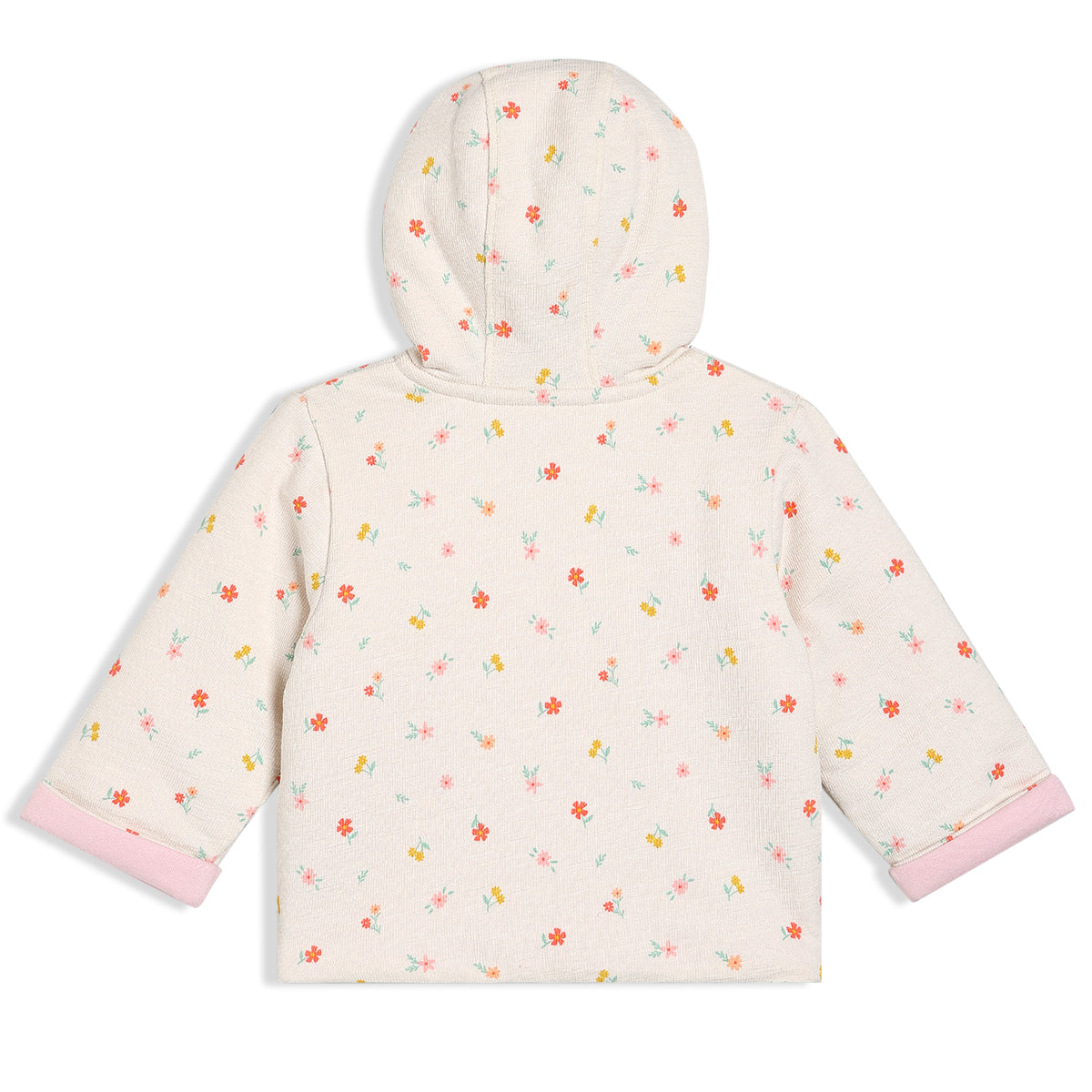 Girls White/Pink Hooded Full Sleeve Jacket