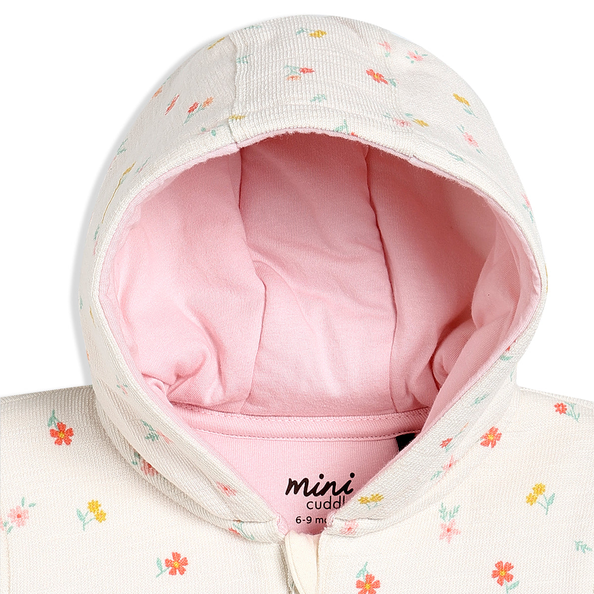 Girls White/Pink Hooded Full Sleeve Jacket