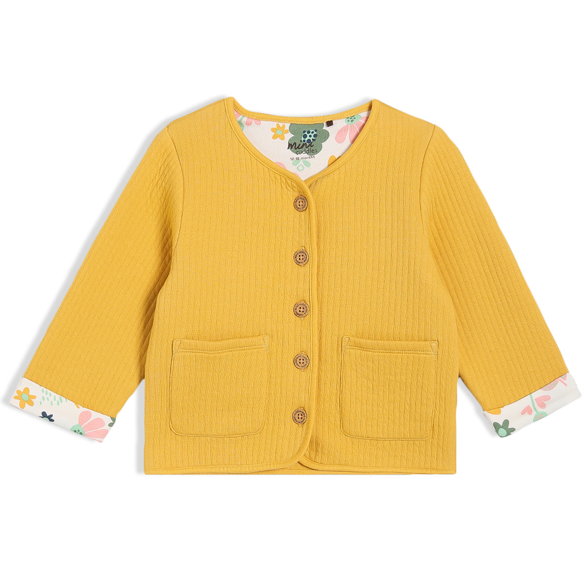 Girls Yellow Round Neck Full Sleeve Jacket