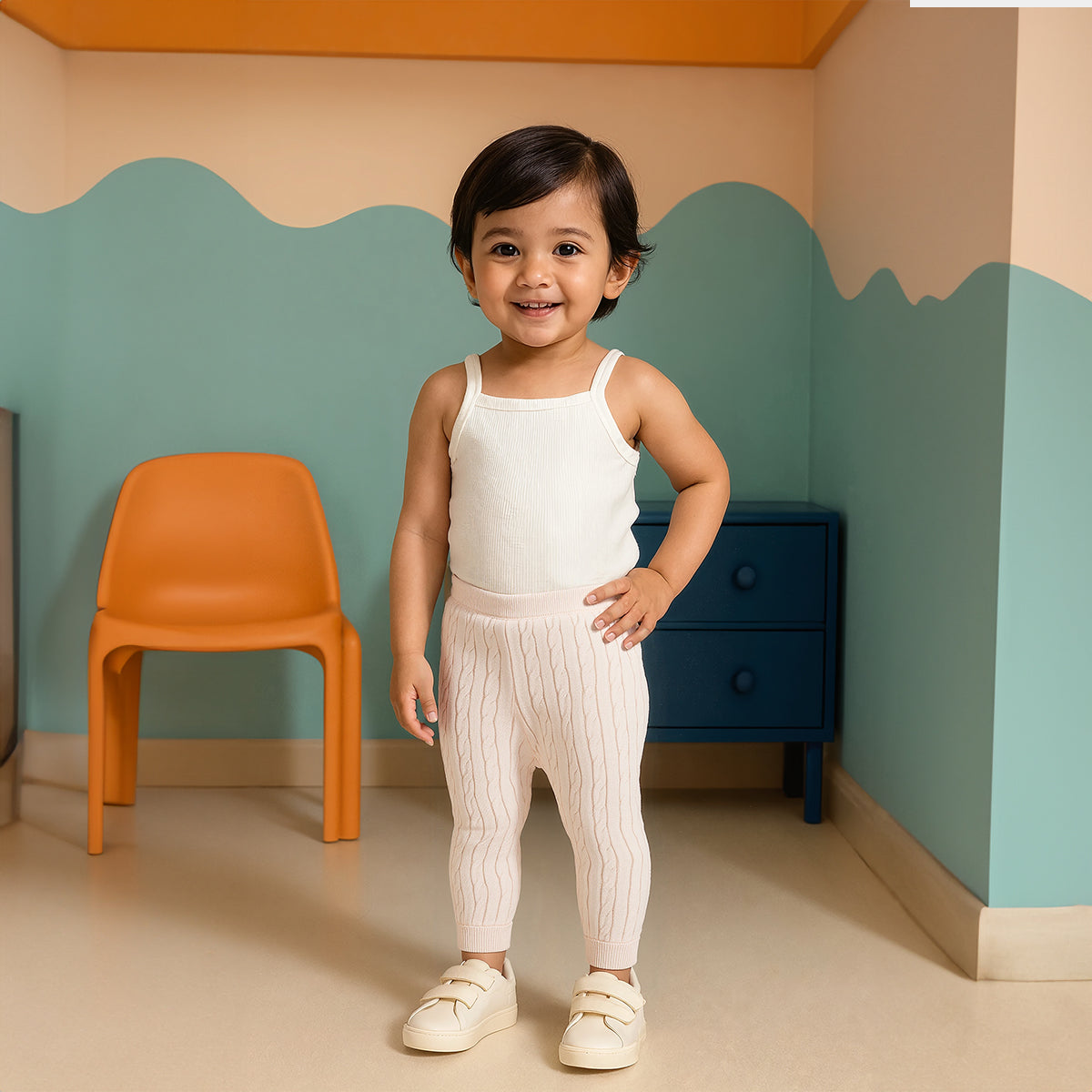 Girls Cotton Solid Knit Bottom - White