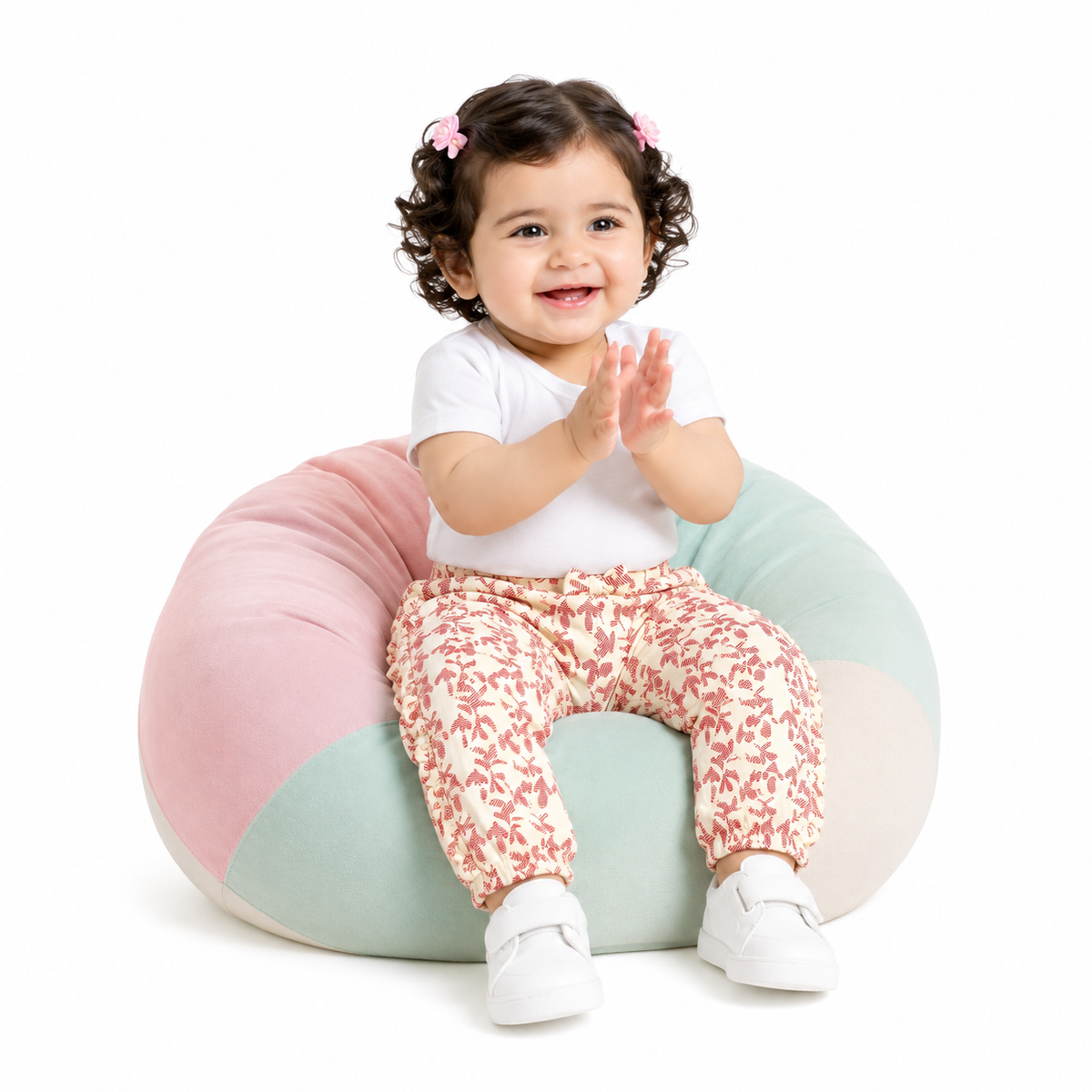 Baby Girls Off White And White Cotton Knit Bottom Casual Wear