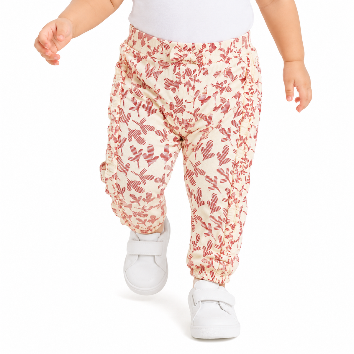 Baby Girls Off White And White Cotton Knit Bottom Casual Wear