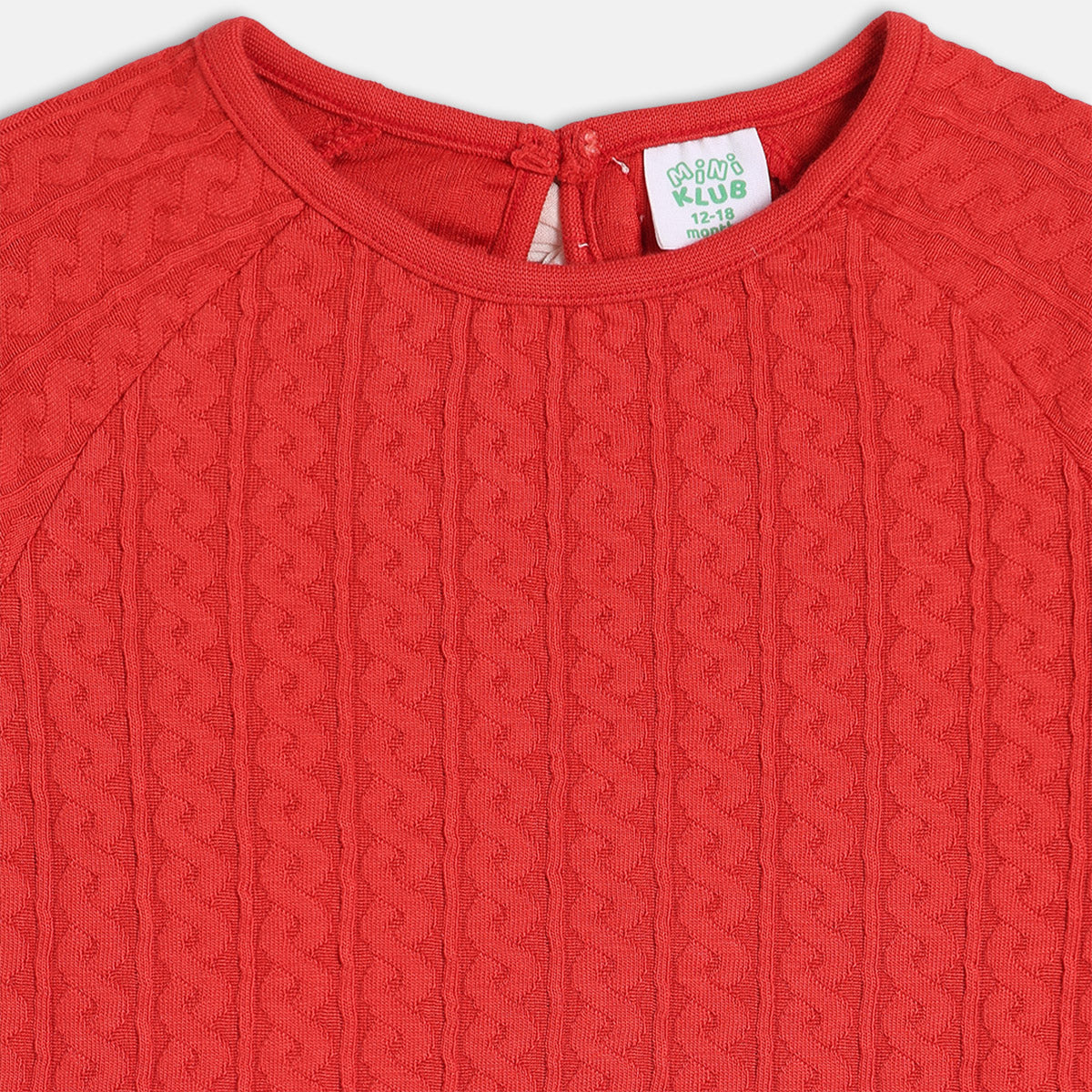 Girls Cotton Full Sleeves Self Design Knit Top - Red