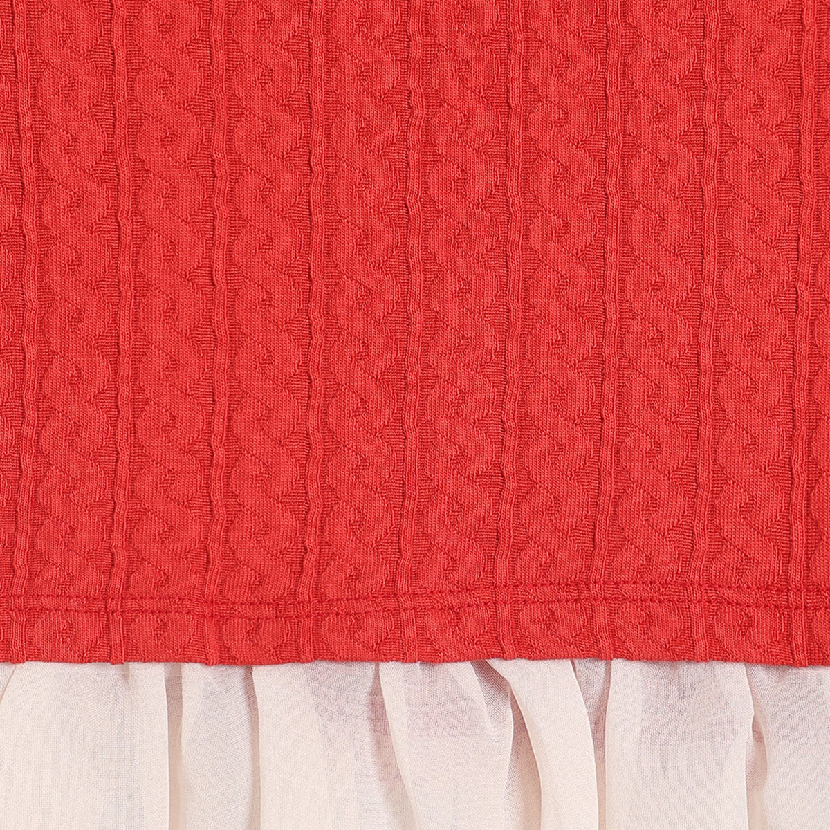 Girls Cotton Full Sleeves Self Design Knit Top - Red