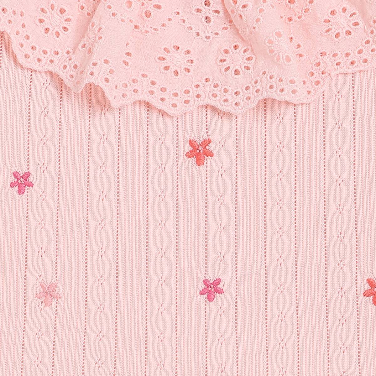 Girls Cotton Full Sleeves Floral Embroidered Top - Pink