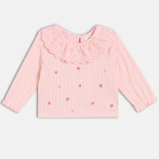 Girls Pink Collar Full Sleeve Knit Top