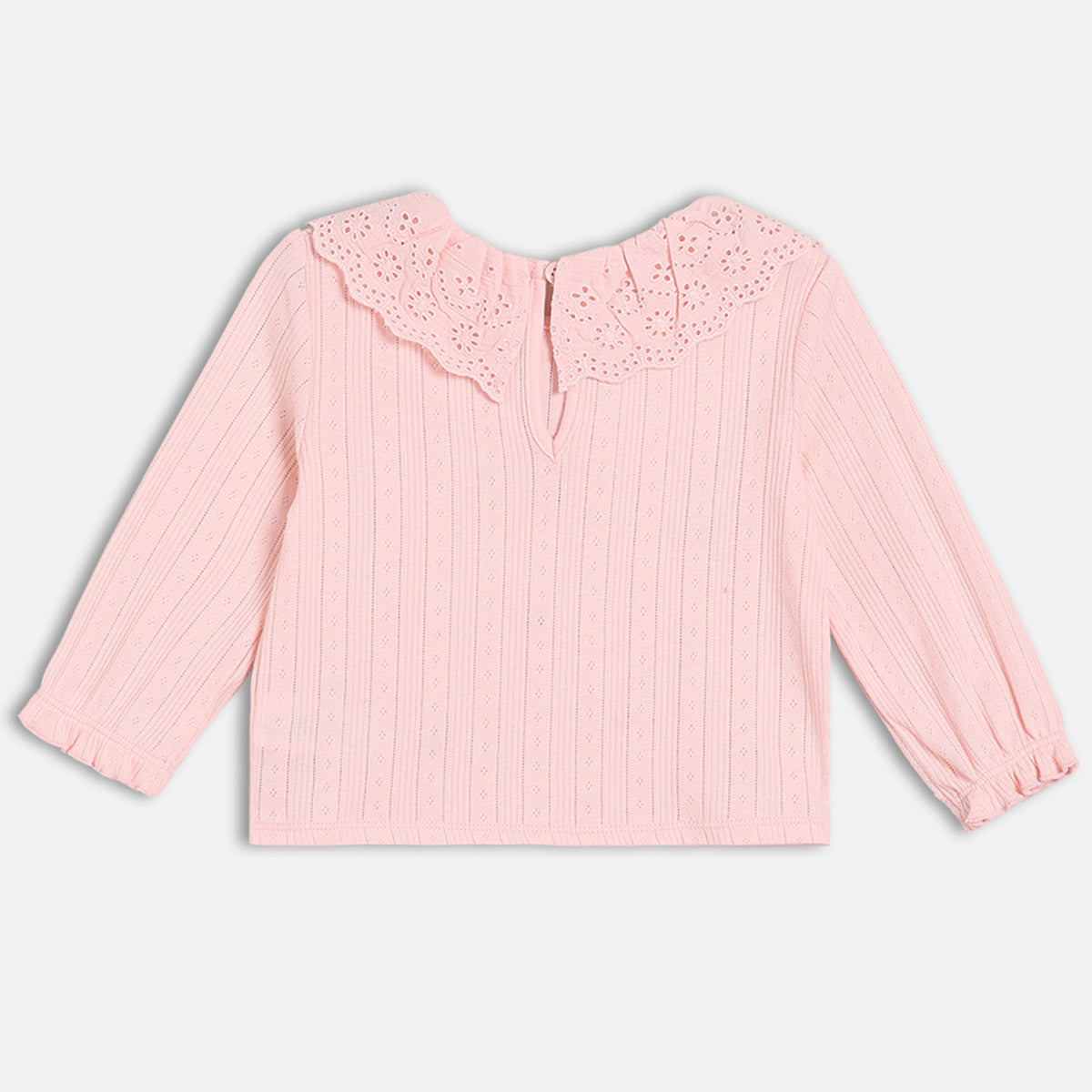 Girls Pink Collar Full Sleeve Knit Top