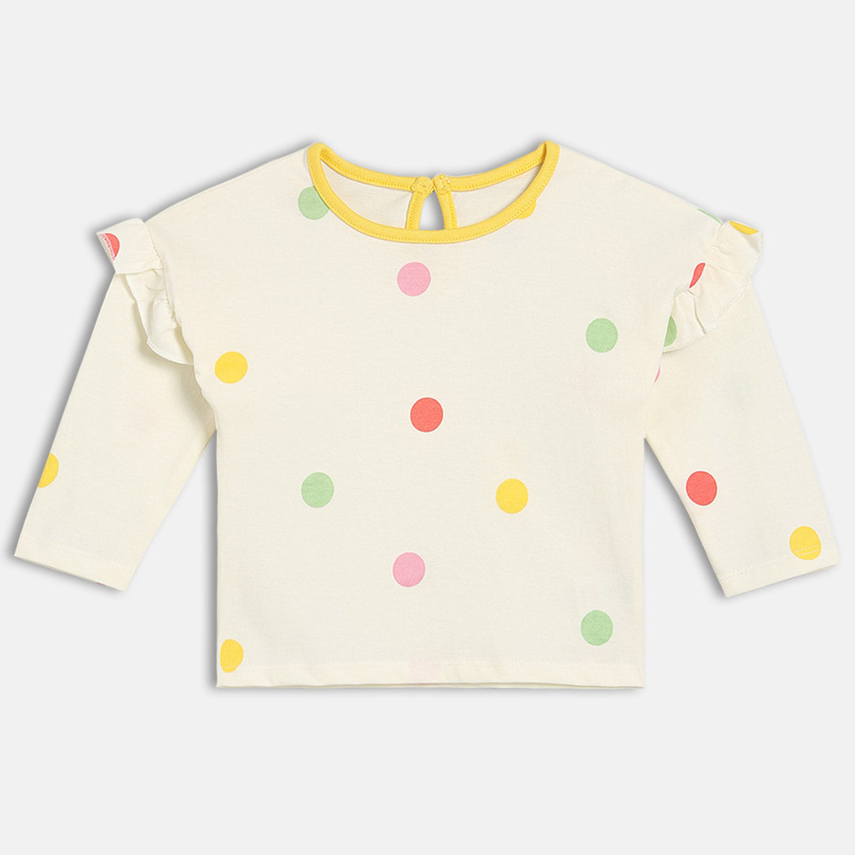 Girls Cotton Full Sleeves Polka Dots Printed Top - White