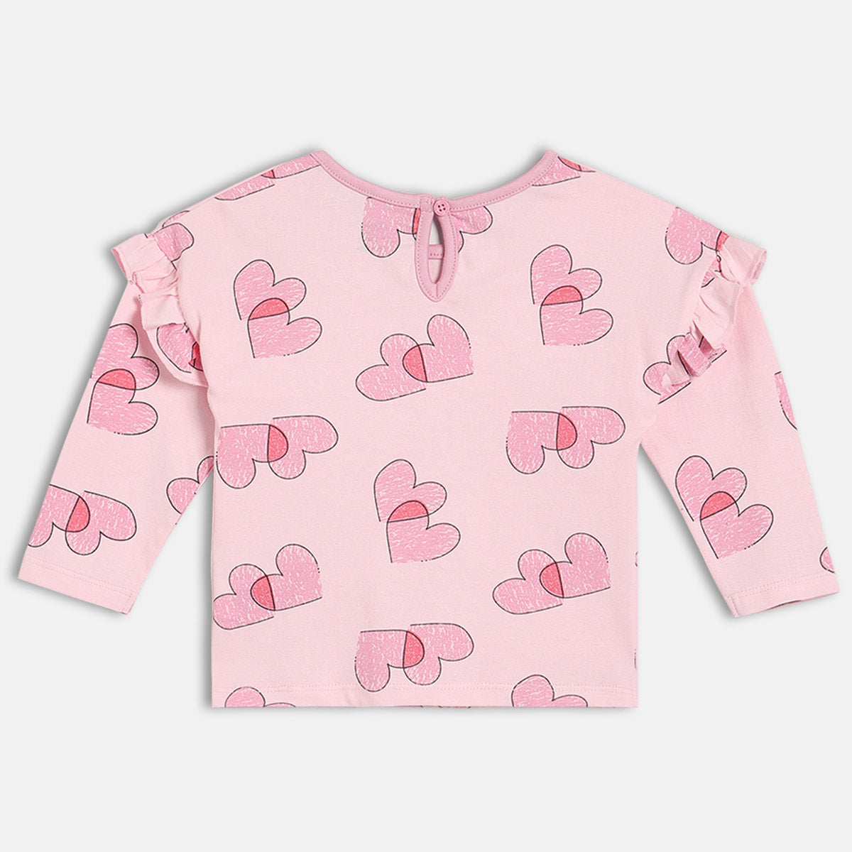 Girls Cotton Full Sleeves Hearts Printed Top - Pink