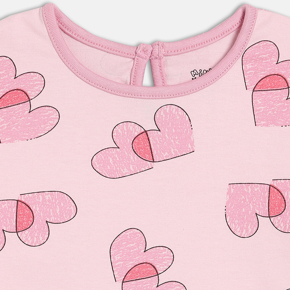 Girls Cotton Full Sleeves Hearts Printed Top - Pink