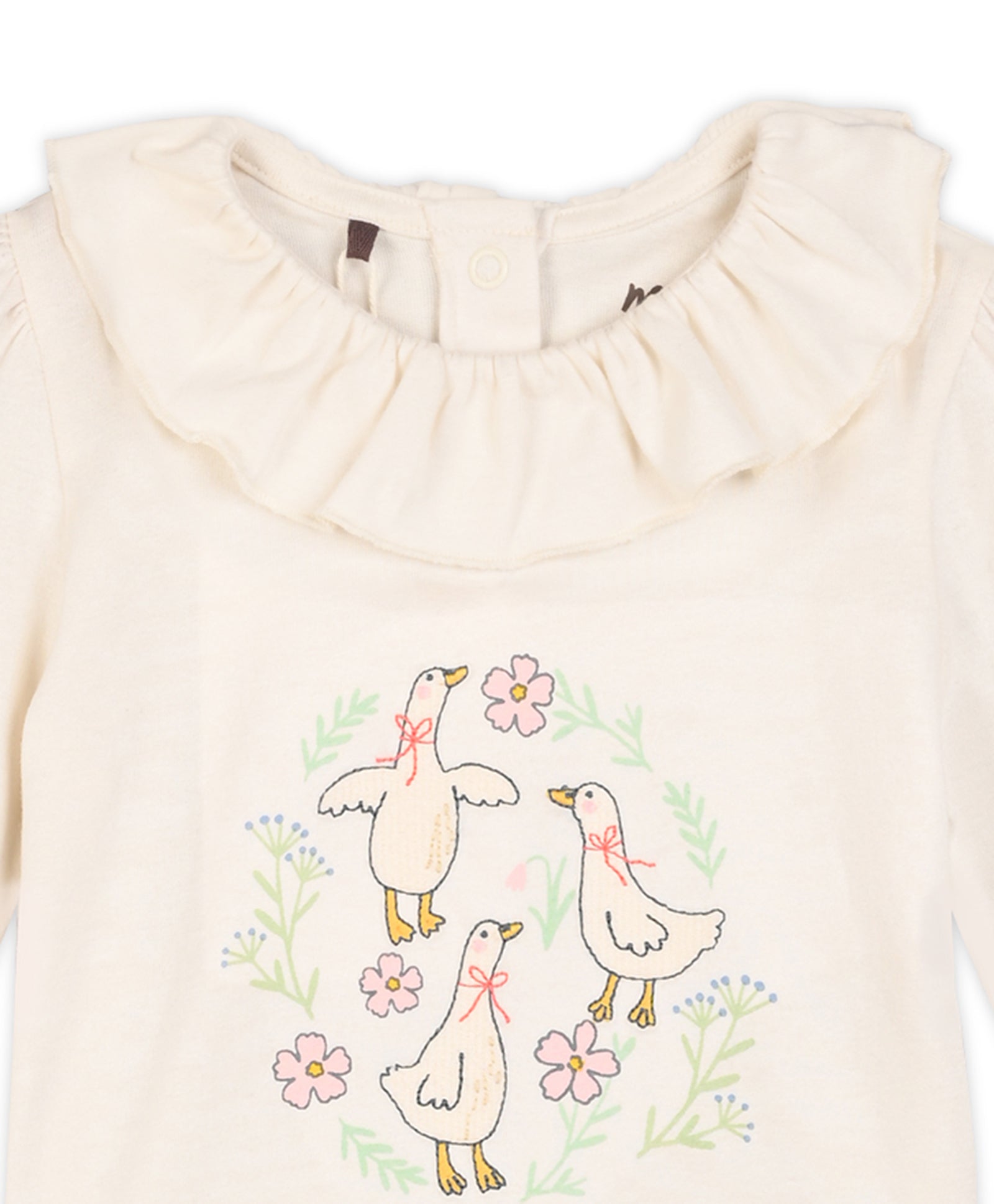Baby Girls Duck Printed Top, White