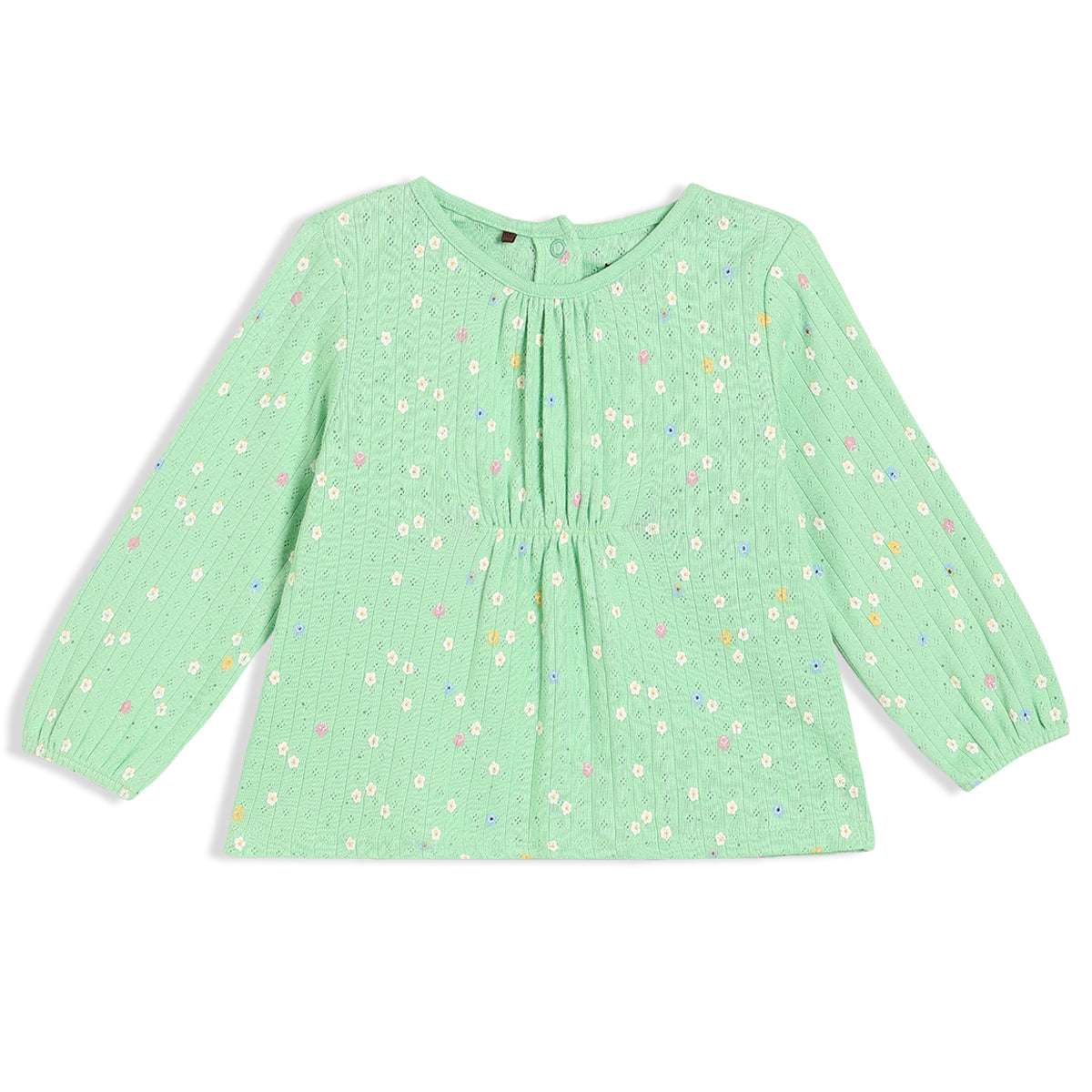 Girls Green Round Neck Full Sleeve Knit Top