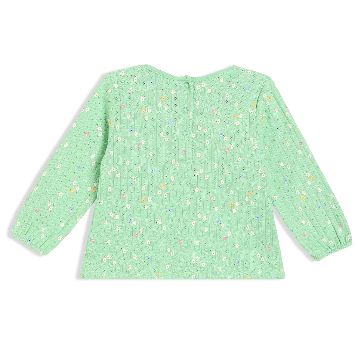 Girls Green Round Neck Full Sleeve Knit Top