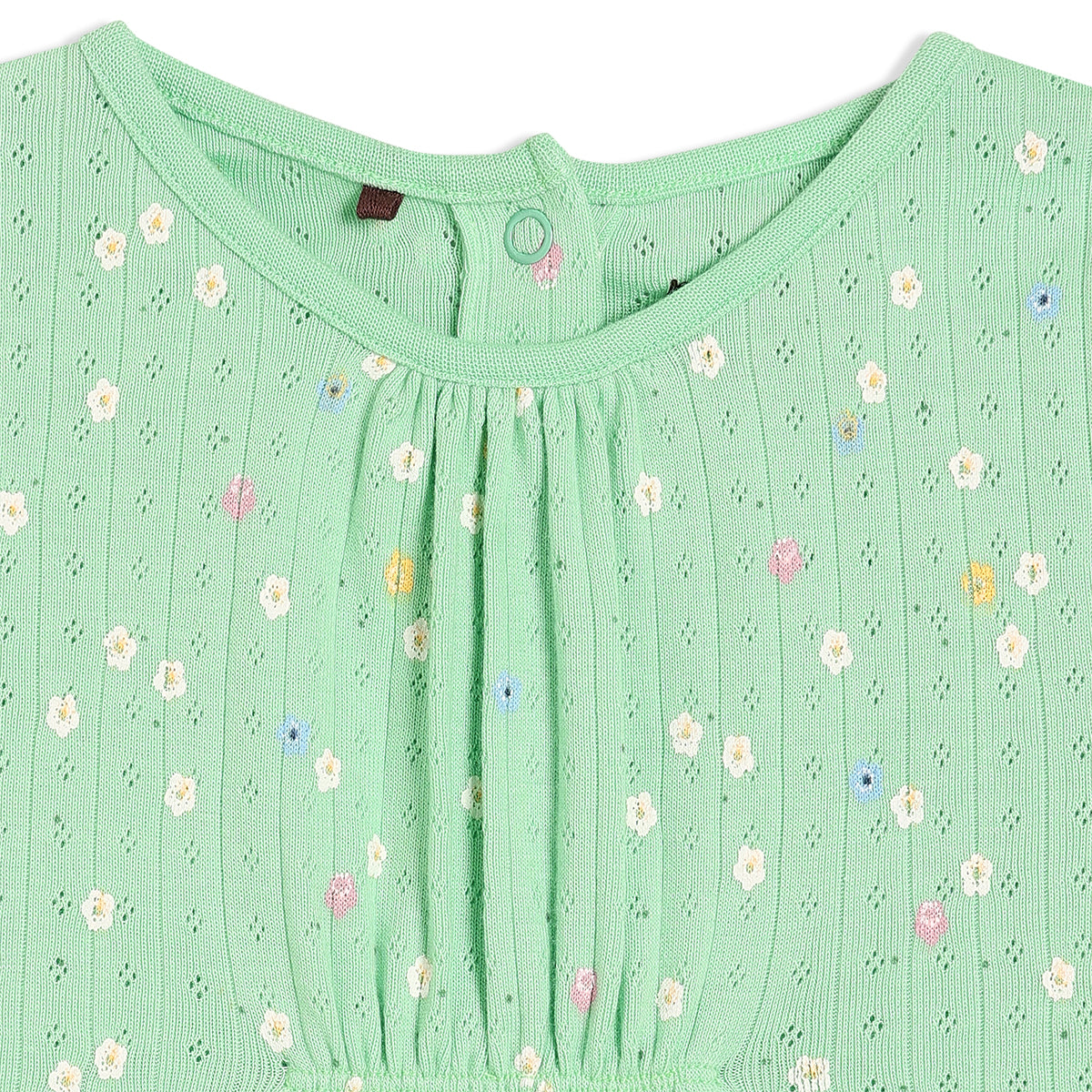 Girls Green Round Neck Full Sleeve Knit Top