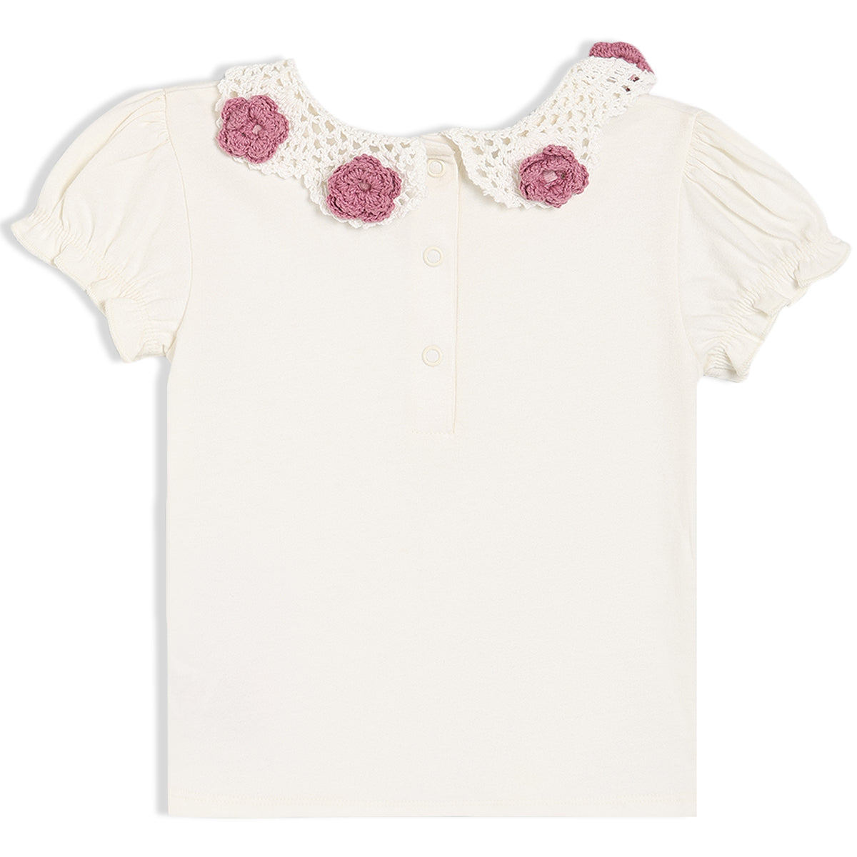 Girls White Round Neck Half Sleeve Knit Top