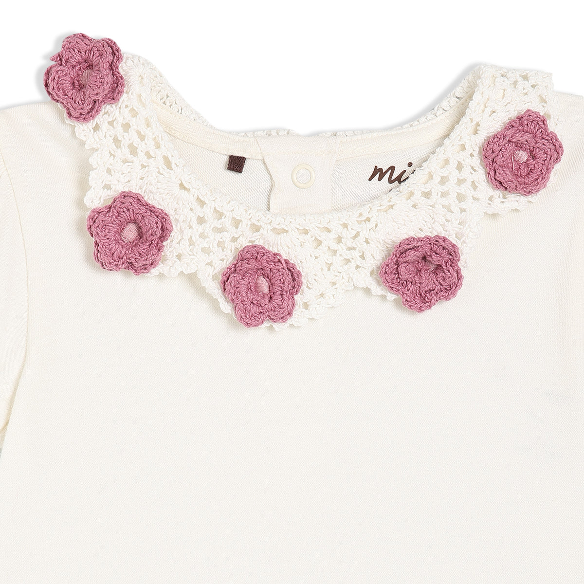 Girls White Round Neck Half Sleeve Knit Top