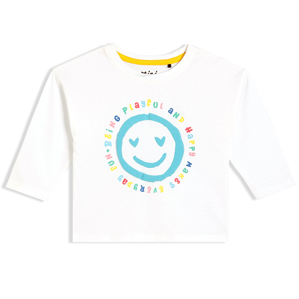 Girls White Round Neck Full Sleeve Knit Top