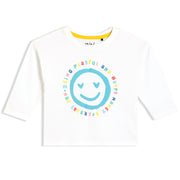 Girls White Round Neck Full Sleeve Knit Top