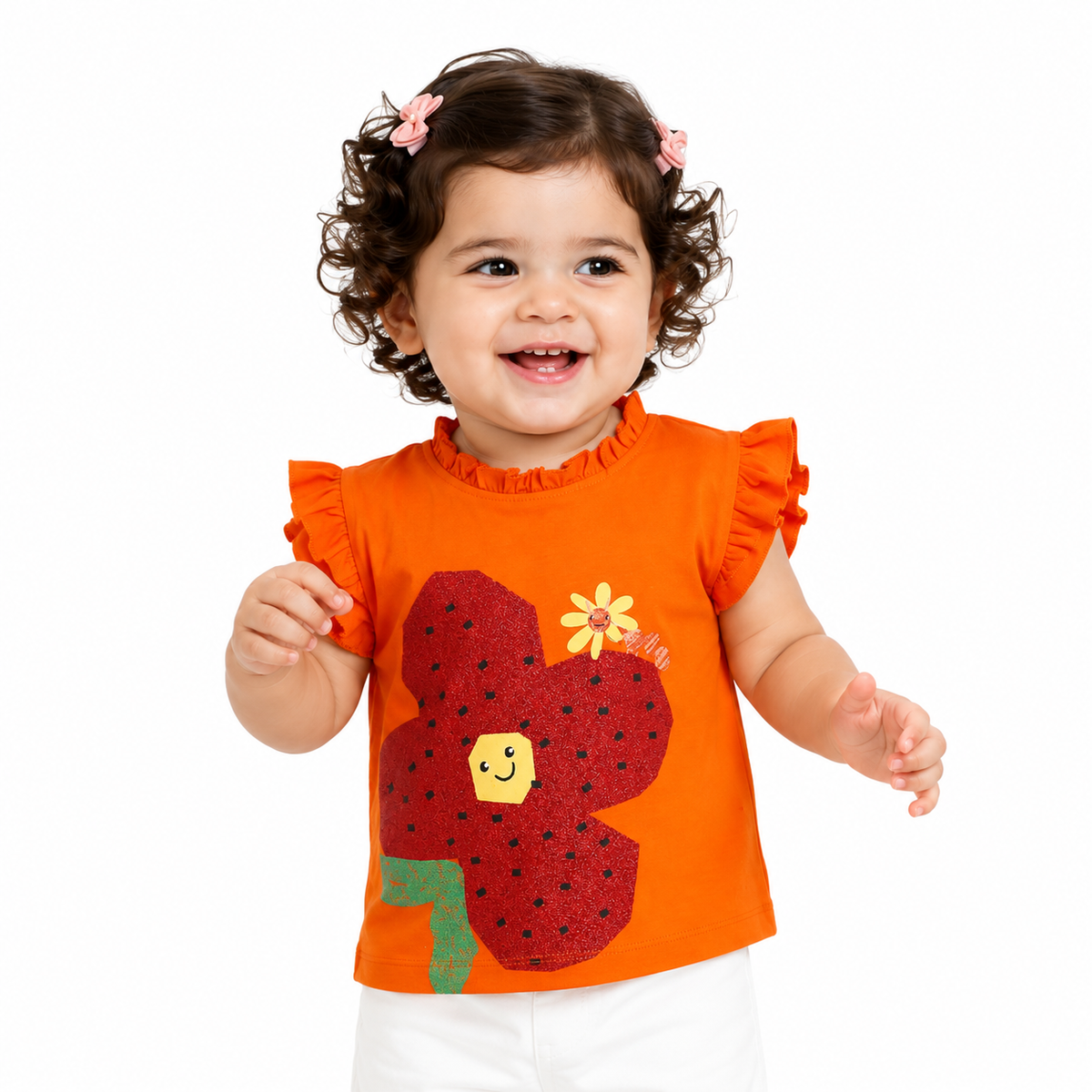 Baby Girls Orange Cotton Knit Top Casual Wear