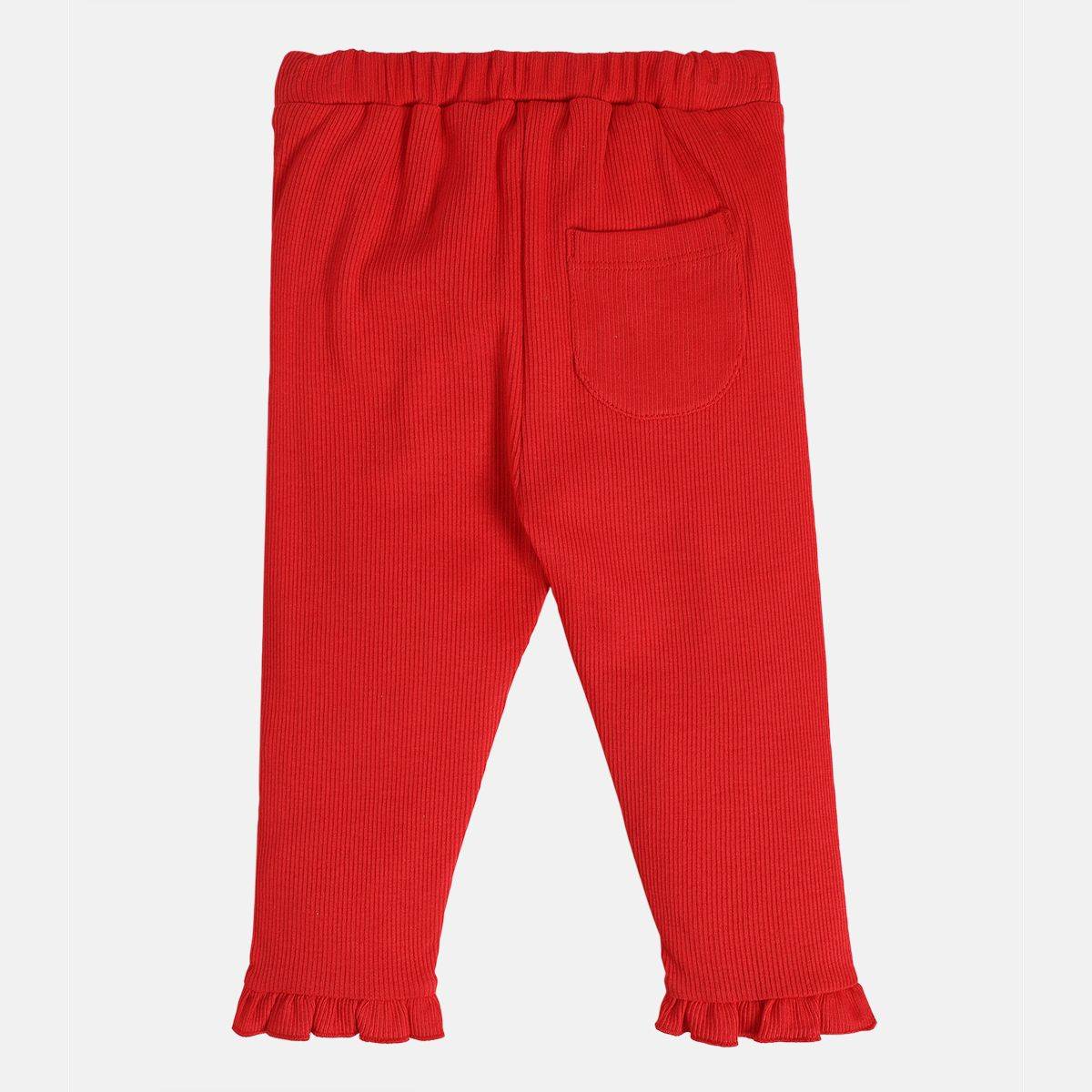 Girls Red Adjustable Elastic Full Length Leggings