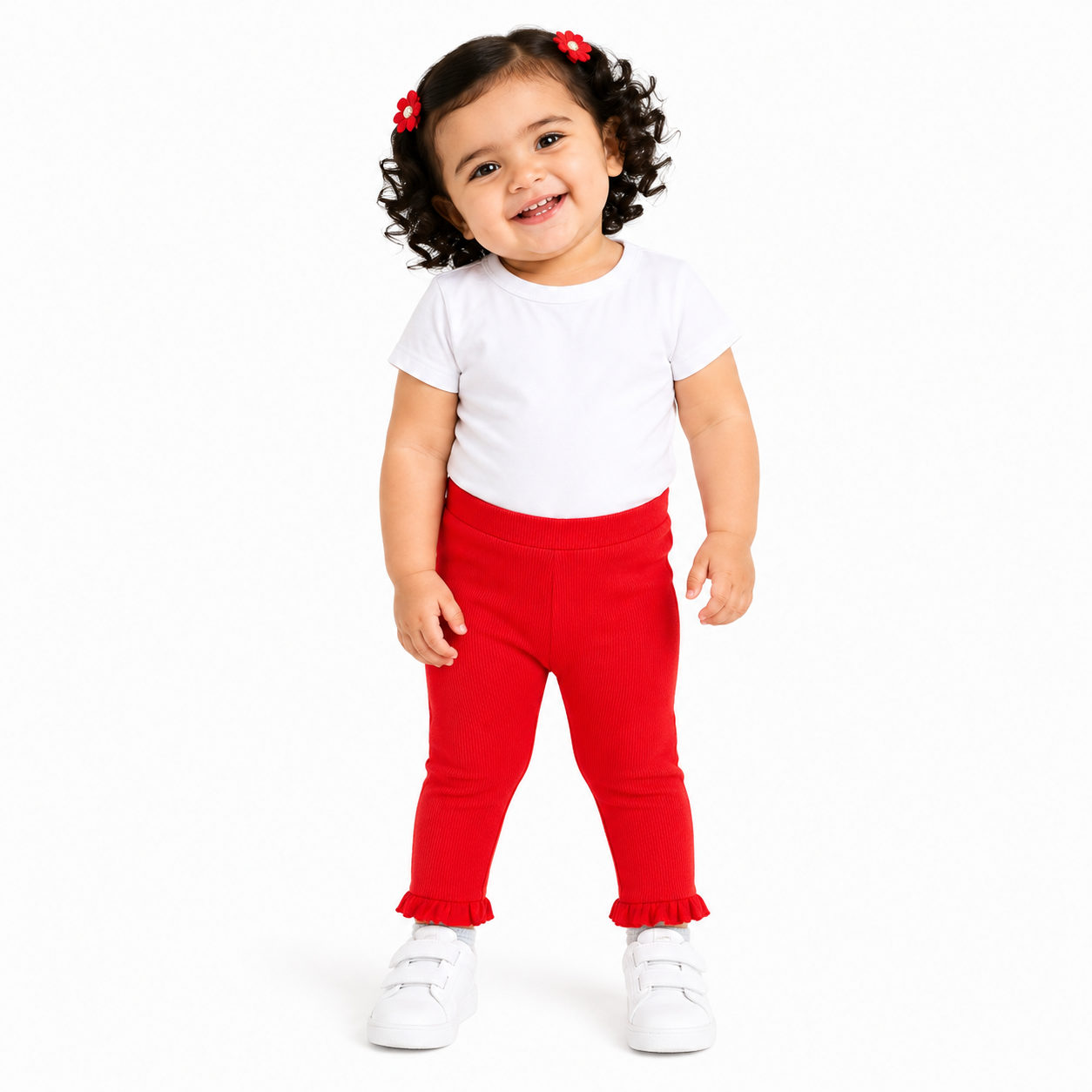 Girls Cotton Solid Leggings - Red