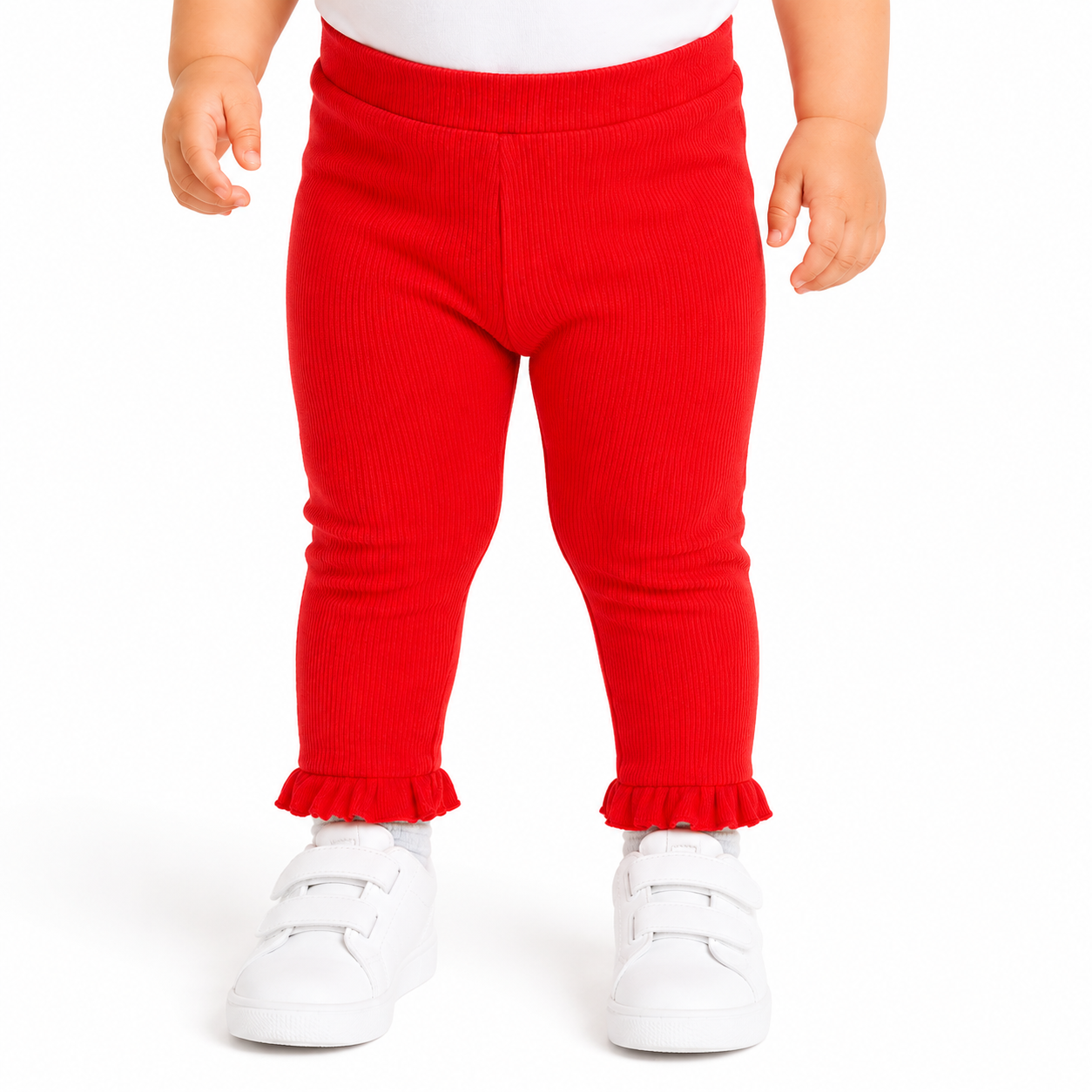 Girls Cotton Solid Leggings - Red