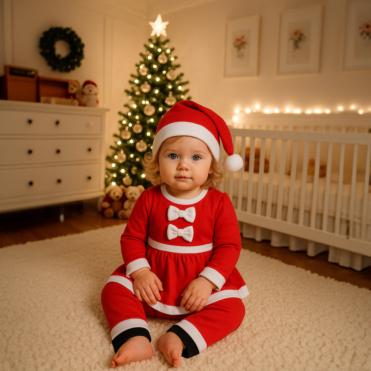 Girls Cotton Full Sleeves Solid Clothing Set - Red