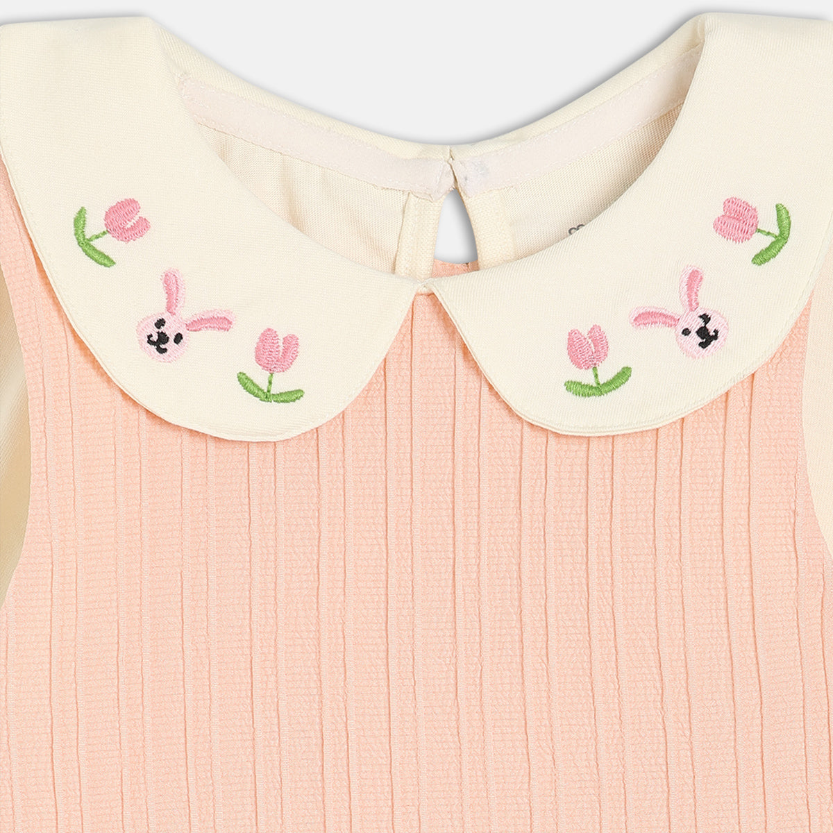 Girls Cotton Full Sleeves Solid Pinny Set - Peach