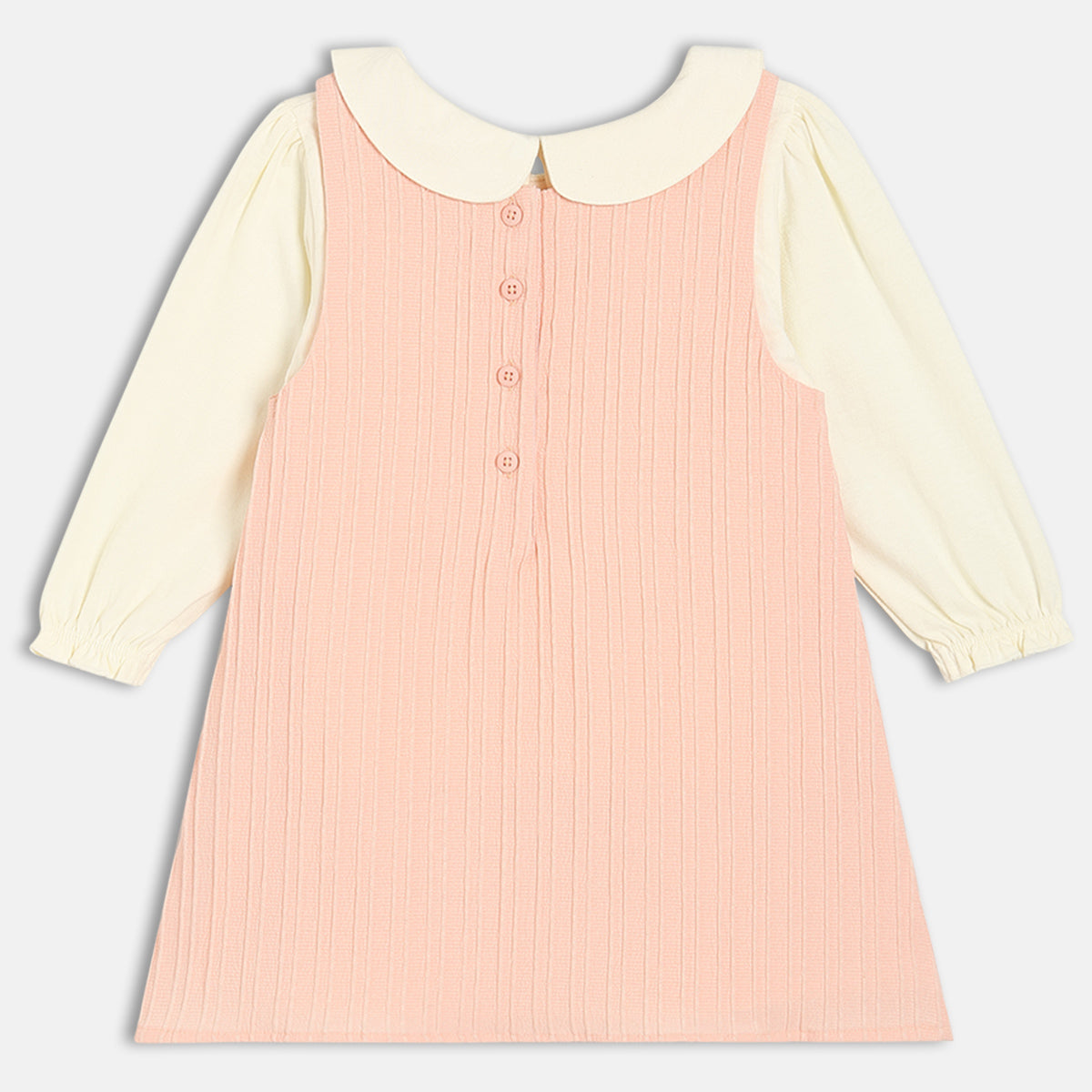 Girls Cotton Full Sleeves Solid Pinny Set - Peach
