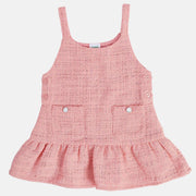 Girls Cotton Sleeveless Solid Pinny Set - Pink