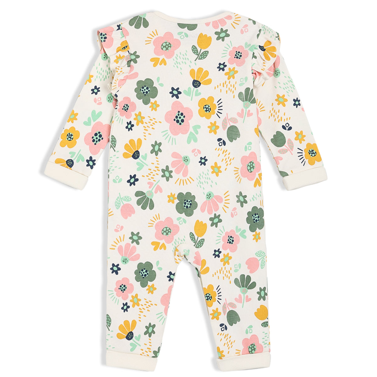 Girls White Round Neck Full Length Romper