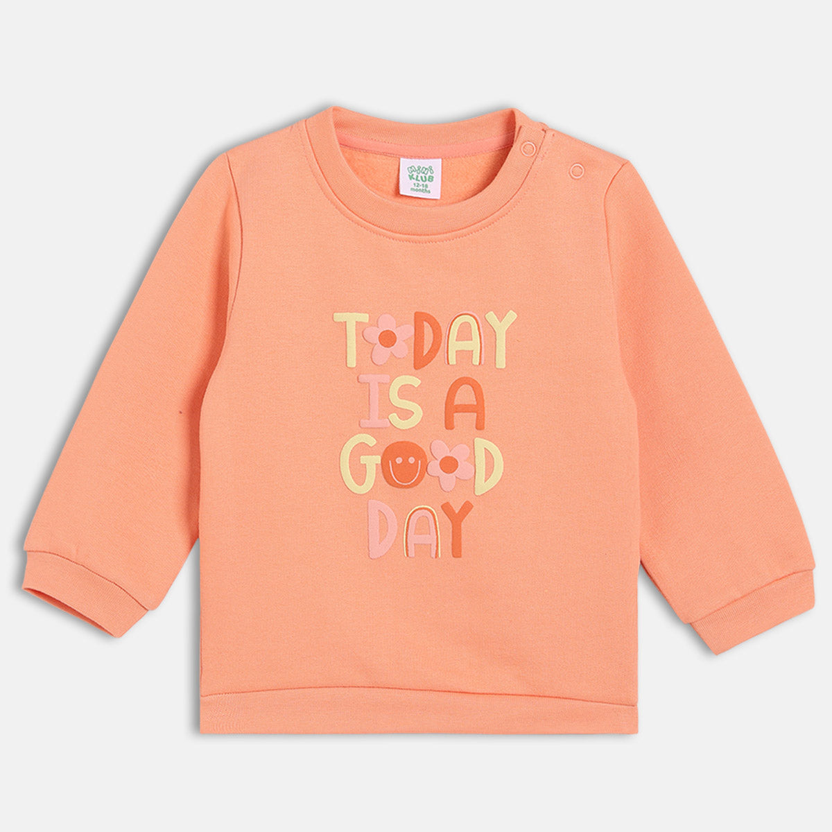 Girls Peach Round Neck Full Sleeve Sweat Shirt