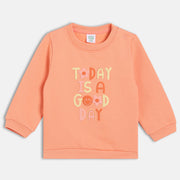 Girls Peach Round Neck Full Sleeve Sweat Shirt