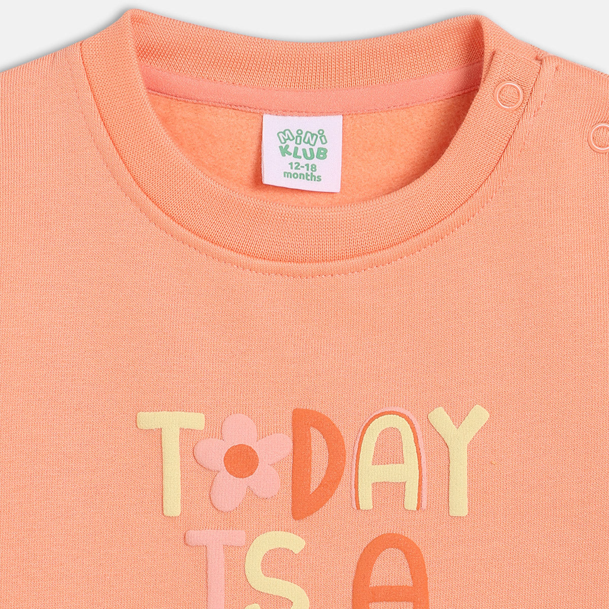 Girls Peach Round Neck Full Sleeve Sweat Shirt