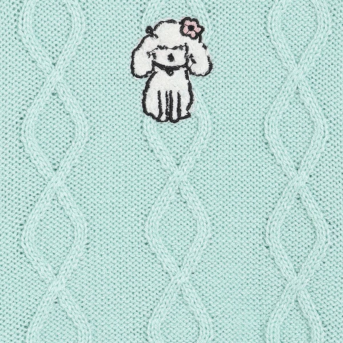 Girls Cotton Full Sleeves Cable Knit Self Design Sweater - Green