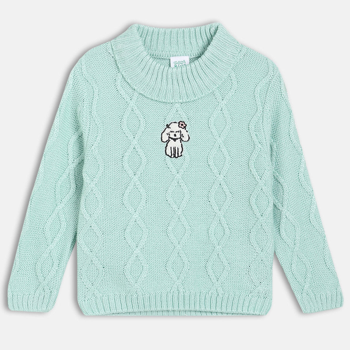 Girls Green High Neck Sweater