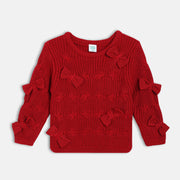 Girls Full Sleeves Bow Knitted Sweater - Red