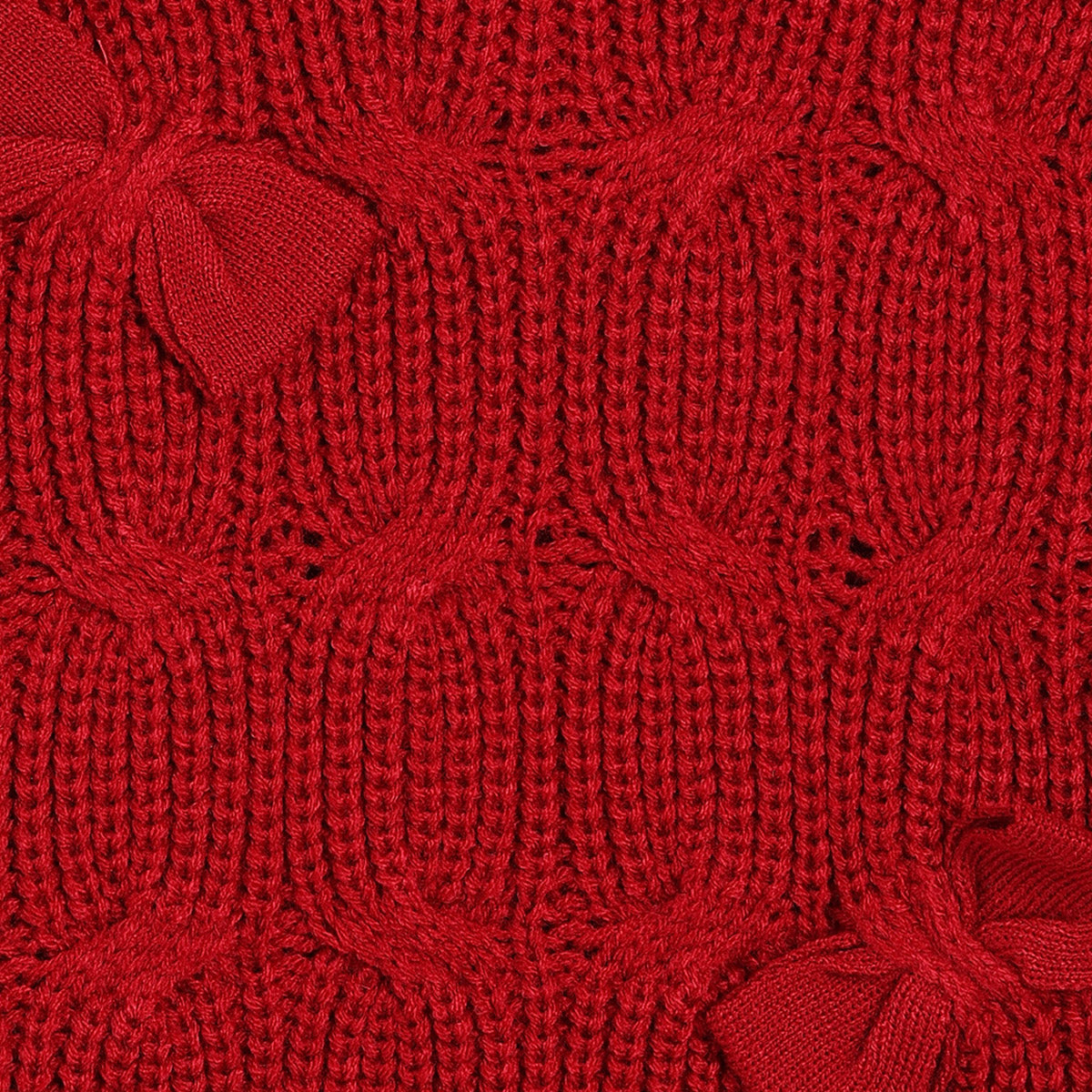 Girls Full Sleeves Bow Knitted Sweater - Red