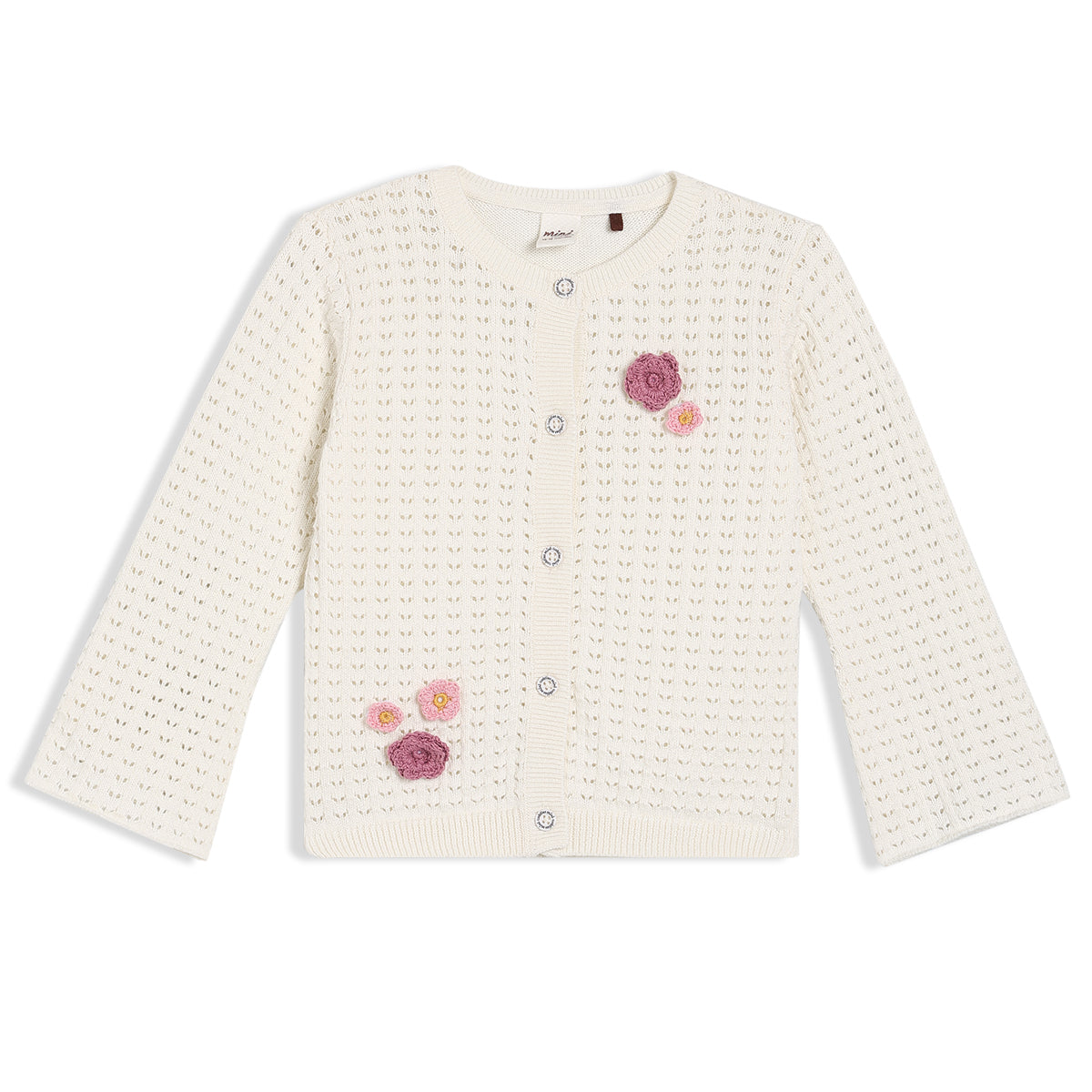 Girls White Round Neck Full Sleeve Sweater
