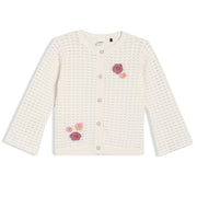 Girls White Round Neck Full Sleeve Sweater