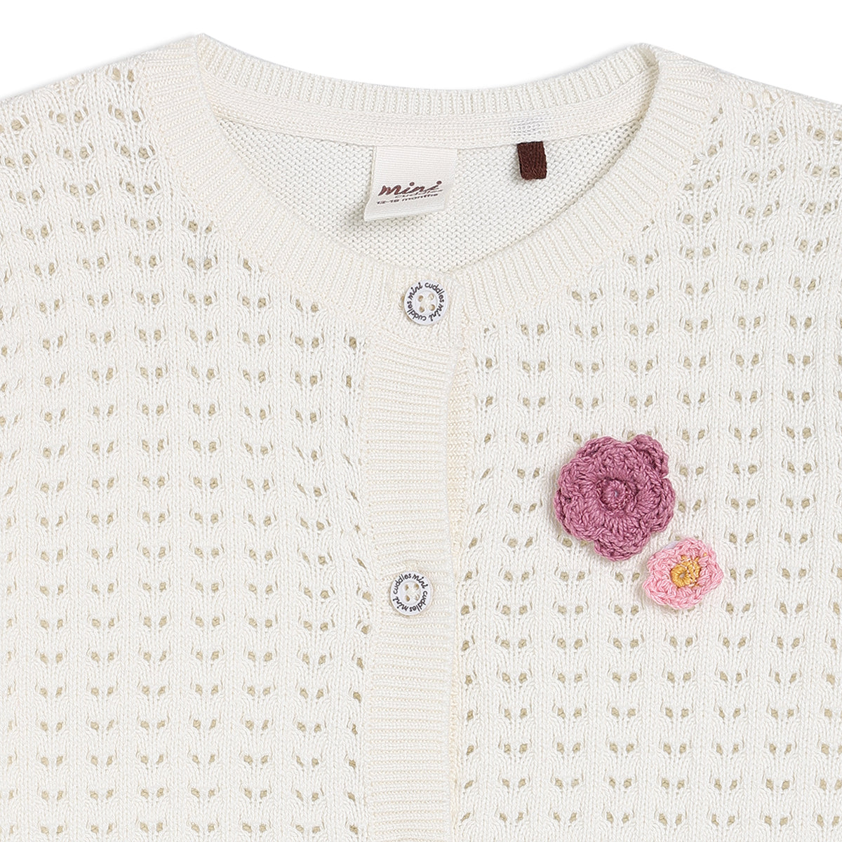 Girls White Round Neck Full Sleeve Sweater