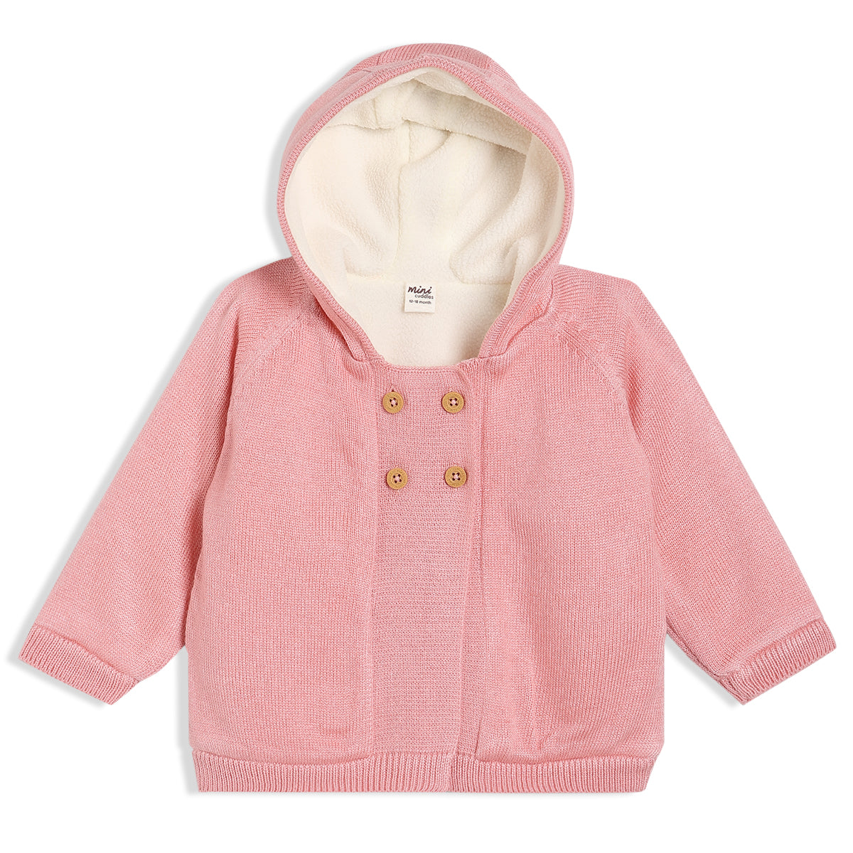 Pink/White Baby Girls Hooded Full Sleeve Sweater