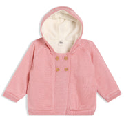 Pink/White Baby Girls Hooded Full Sleeve Sweater