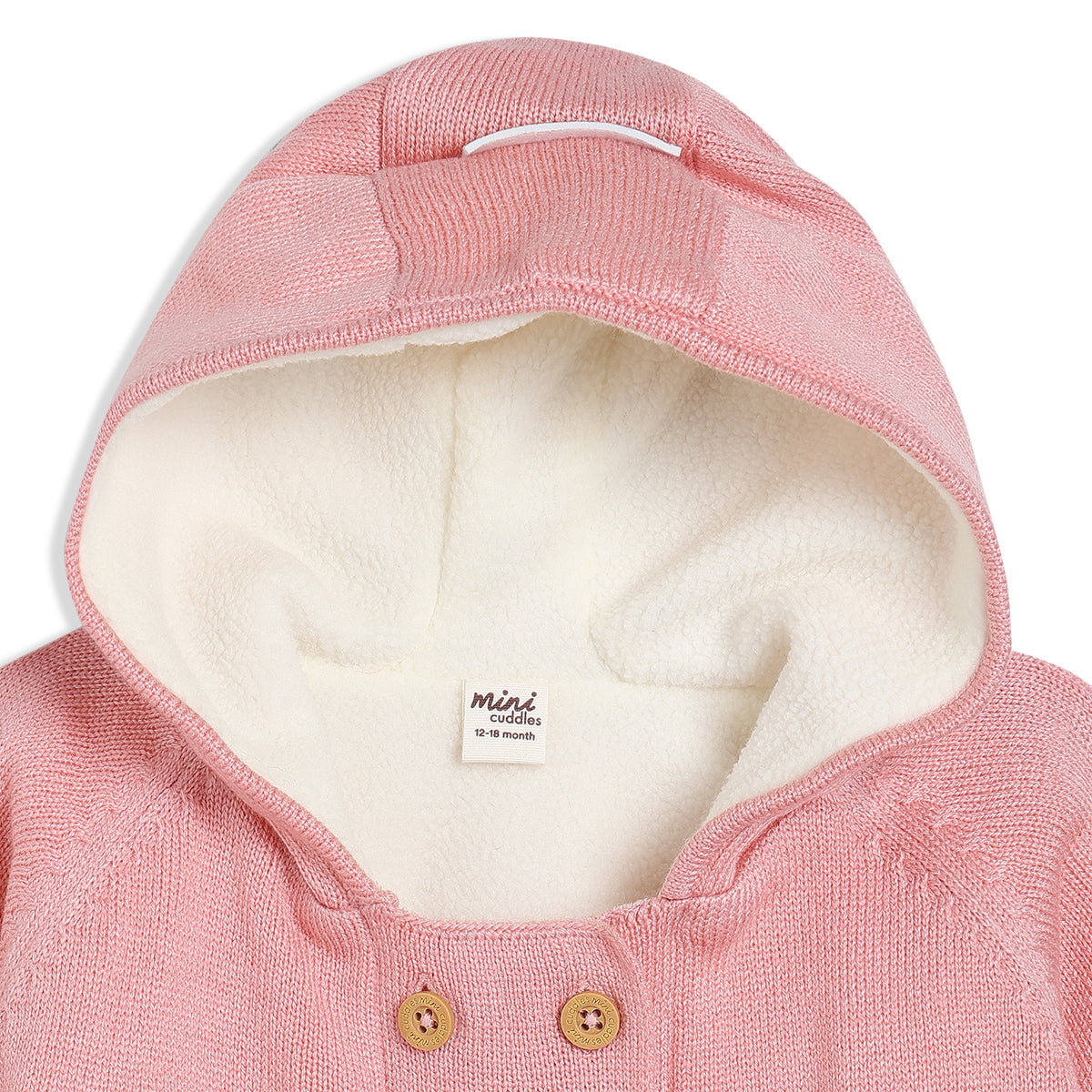 Pink/White Baby Girls Hooded Full Sleeve Sweater