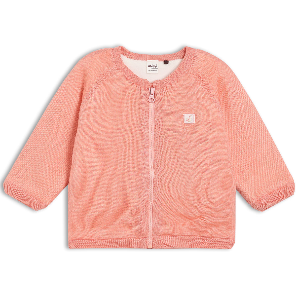 Girls Round Neck Full Sleeve Sweater - Peach