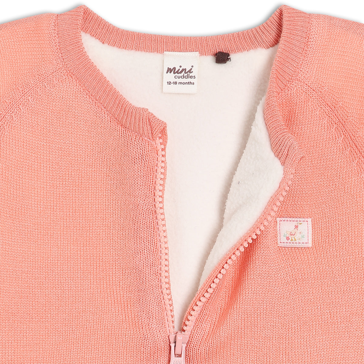 Girls Round Neck Full Sleeve Sweater - Peach