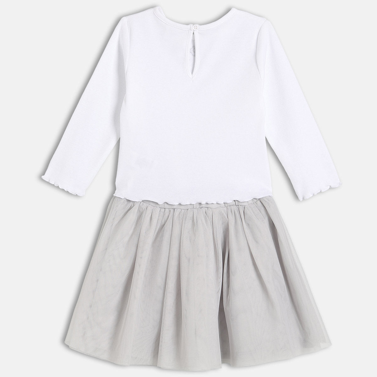 Girls Cotton Full Sleeve Floral Embroidered Clothing Set - White & Grey